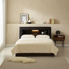 하포스 리베라 PU 비건가죽 LED 헤드수납 침대 프레임 + 매트리스 세트 지정일설치, 월넛, 리베라 2단 수납형 (월넛), 싱글, 9존독립 화이트(CL볼라텍스)