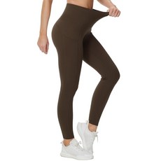 THE GYM PEOPLE 여성용 하이 웨이스트 요가 팬츠 부드러운 복부 컨트롤 운동용 레깅스 딥 포켓 포함 커피. XL