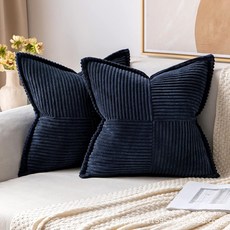 단색 스트라이프 쿠션 소파 등받이 쿠션 심플 허리 쿠션, 35*35cm/14*14인치 100g(베개솜 제외), 해군청색
