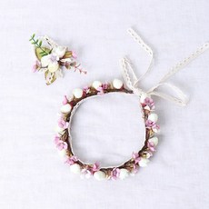 BeautifulDecoSense 花冠 + 花手環 4cm 套組, 紫色花漾花冠