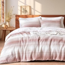 PHF 울트라 소프트 와플 직물 침구 세트 퀸 사이즈 3개 가벼우면서 통기성 좋은 편안한 사계절용 텍스처의 이불 1개와 베개 커버 2개 블랙, 흰색과 벽돌색