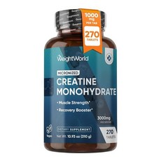 미국출고 평점4.5+ 163791 WeightWorld 미립자 크레아틴 모노하이드레이트 3000mg 비건 태블릿 | 근력 및 컨디셔닝 부스터 3개월 분량 - 270정 여성 남성, Creatine Monohydrate 3000mg Ta