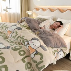 겨울 양털 이불 겨울 이불 단일 따뜻함 두꺼운 겨울 우유 품질의 이불 봄가을 이불심, 110*150 겨울이불 1.0kg (랜덤 패턴), 양면 벨벳 해피 독