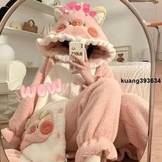 珊瑚絨睡衣女秋冬季加絨加厚連帽睡袍法蘭絨家居服