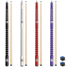 POCUSTIK 4팩 수영장 큐 45.7cm(18인치) 45.9cm(19인치) 50.8cm(20인치) 595.3g(20온스) 147.3cm(58인치) 2피스 성인용 수영, 퍼플+레드+화이트+블랙