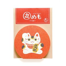 莫莫日貨 日本製 古川紙工 NIPPON365系列 日本吉祥物 美濃和紙 圓形便條紙 備忘錄 memo (共6款), 1個, 01.招財貓 fuku30013