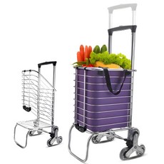 마치홈 계단오르는 3바퀴 접이식 쇼핑카트, 1개, 실버+퍼플