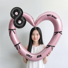 해피제이니 블랙 숫자 하트프레임 풍선 생일파티용품세트(프리레터링 시트지 포함) 포토존, 1세트, 8 핑크하트