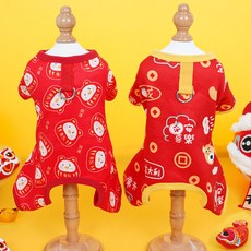 嗨購 寵物冬季保暖貓服飾新年四腳衣，泰迪比熊狗狗貓咪保暖衣物，可愛寵物新年裝扮, 369四腿褲平安喜樂,S(背長25cm 3, 1個