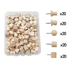 優選好物 木質圖釘 ins高顏值工字釘 創意多形狀軟木板釘子 毛氈板照片牆裝飾, 5款混裝【100個/盒】, 1個