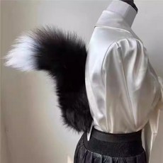여우꼬리 소품 고양이 강아지 분장 코스튬 동물 장식, 검흰 40cm (천연모)