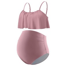 DEBELLY 임산부 비키니 세트 투피스 수영복 러플 여성용 수영복 하이 웨이스트 빈티지 임산부 수영복 오렌지 화이트 플라워 M, Small, 다크 핑크