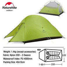 Naturehike 클라우드 업 몽가 스타 리버 2 인용 캠핑 텐트 초경량 배낭 하이킹 여행 무료 매트 포함, Cloud2-20DGrass