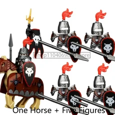 중세 병사 피규어 블록 울프 나이트 로마 황금 말 액세서리 소년 장난감 선물 N07, 15 N812VP116B1-75-1