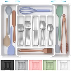 超大可擴展食品安全廚房抽屜可調式銀器收納器, 白色, 1個