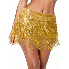 MOLFUJ 여성용 스팽글 태슬 스커트 반짝이는 프린지 스커트 글리터 메탈릭 레이브 코스튬 페스티벌 파티 스커트 로즈 레드 단일 사이즈