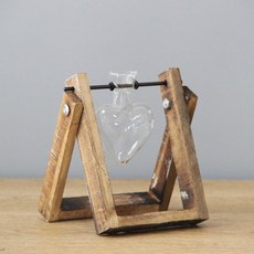나무 프레임 유리 식물 모양 꽃병 테이블 하트 수경 분재 인테리어 데스크탑 웨딩 빈티지 냄비, 07 A, 1개