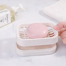 일본 수입 이중 구조 비누받침대 욕실 세면대 비누통 세탁용 비누 보관함, 베이지 화이트 격자 스타일