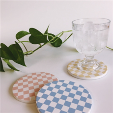 디자인 체커보드 코스터 북유럽 세라믹 컵 받침 홈카페 인테리어 테이블
