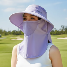 야외 자외선 차단 얼굴 전체 햇빛가리개 마스크 분리형 여성 파크골프 모자, 여성용 연보라, 1개
