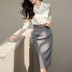 셀럽당 세트 여성 모던룩 시폰 톱 미디엄기장 스커트투피스