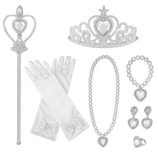 [청춘교복] 공주세트 7종 생일 축하 파티 브라이덜샤워 연말 선물 소품 프린세스 코스튬 주얼리 왕관 요술봉 목걸이 액세사리, 1개, 화이트