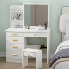 보코토 800 거울 화장대 세트 다용도 서랍형 화장대 의자 포함, 화이트