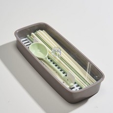 廚房餐具收納盒 附蓋分區隔離筷子勺子收納筒, 1個, 咖色-透明款收納盒, 咖色