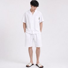 알콩단잠 남성홈웨어 남자 파자마 순면 잠옷세트 반팔셔츠 반바지 라운지웨어 세트 (2028WH)