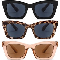 리더 선글라스 3팩 여성용 독서 스타일리스 스타일 UV400 풀 렌즈 야외 스프링 힌지, Black/ Champagne/ White Tortoi, 2.75 x