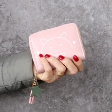呆萌貓咪短款流蘇錢包女時尚可愛女學生零錢包多卡位卡包女硬幣包