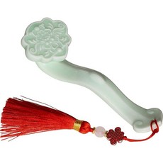 Chiorgone 세라믹 캘리그래피 브러시 홀더 - 작약 엠보싱 장식이 있는 옥 루이 디자인 레드 태슬 펜던트 고온 발사 펜 받침대 문진 책상 장식에 이상적, Chiorgone 세라믹 캘리그래피 브러시 홀더 - 작
