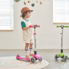 베네베네 킥앤롤 광폭 LED 폴딩 유아 아기 어린이 킥보드 스쿠터 접이식 씽씽카, 레드, 1개