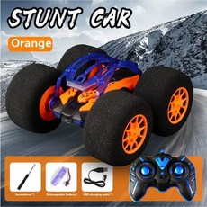 rc카 키덜트 호환 12 RC 4WD 원격 제어 자동차 모델 스폰지 휠 3 회전 스턴트 텀블링 선물, 1.orange