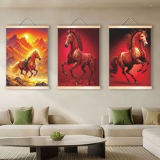 붉은 말 그림 거실 풍수 인테리어 성공 상징대형 유화그림 액자 거실 사무실 모던한 벽장식, B