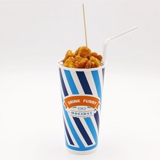 22온스 음료컵+콜팝속컵+꼬지+주름 투명 개별포장 빨대 100개 세트 콜팝용기 콜팝컵, 100세트, 1세트