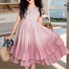 besteffie 여아 민소매 A라인 플레어 원피스 주름 드레스 여름 하객 파티 어린이 공주 스타일 14세 이상