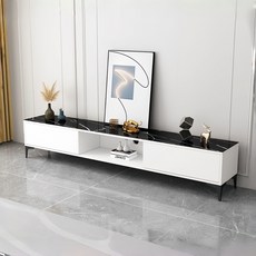 YAPOGI 대리석 무늬 모조 세라믹 수납형 서랍형 거실 TV장 수동 설치, 검정색 + 흰색
