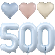파파 파티 대형 하늘색 숫자 풍선 세트 기념일 생일, 1세트, 하늘 500 + 크림 하트 3p