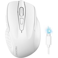 테크넷 무선 블루투스 마우스 충전식 저소음 4800DPI 6버튼 고정밀 게이밍 회색, White