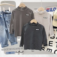 2025鞦鼕款童裝男童女童兒童條紋高領打底衫內搭長袖T恤批髮代髮