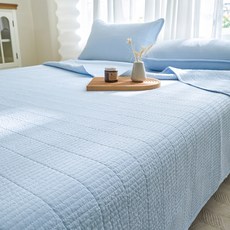 수스홈 순면 데일리 이불패드 줄누빔 스프레드 이불 겸 패드 베개버커 세트, 모닝블루