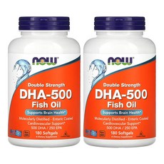 나우푸드 이중 강도 DHA-500 피쉬 오일 소프트젤 180정, 2팩