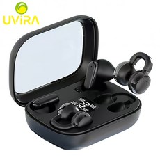 Uvira 무선 블루투스 이어폰 이어클립형 자동 페어링 고음질 블루투스 5.4 투인원 디자인 2가지 커플 이어폰, 블랙, L15