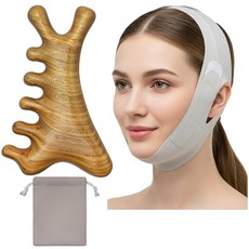Gua Sha 여성용 페이셜 툴 & V 라인 리프팅 마스크 2개: 얼굴 바디 및 턱 스트랩용 스테인리스 스틸 과샤 도구 스킨 케어 선물 턱선 조각가 V자형 페이스 마스크-, 그린 과샤 마스크