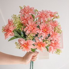 화예원 생화같은 조화 꽃다발 웨딩 부케 백일홍 인테리어 성묘꽃, 1개, 피치