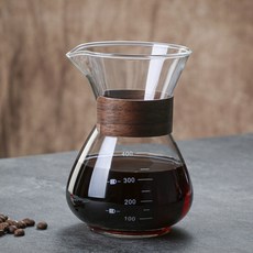 해피유통 핸드드립 커피 메이커 분리형 필터 컵 글라스 우드 핸들 스테인리스 스틸 필터, 무카 평면 커피포트(400ML)