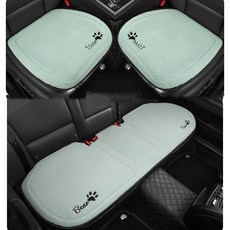 ANYOU 자동차 털 시트커버 가을 겨울 앞좌석 뒷좌석 극세사 방석 포근한 차량용품 3종 세트, 1세트, 그린