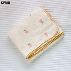 DFMEI 紗布蓋毯抱被包巾棉浴巾新生兒用品 A類寶寶包單包被嬰兒初生兒, 2層紗布鬱金香