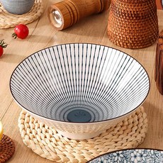 [트라움] 일본 감성 스트라이프 면기 1+1 도자기 라면 라멘 우동 그릇, 2개, 화이트A